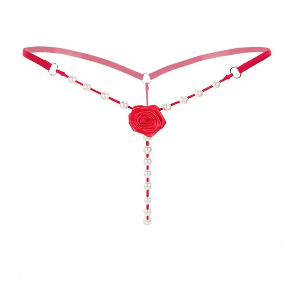 Women's Rose Embroidered Pearl G-String